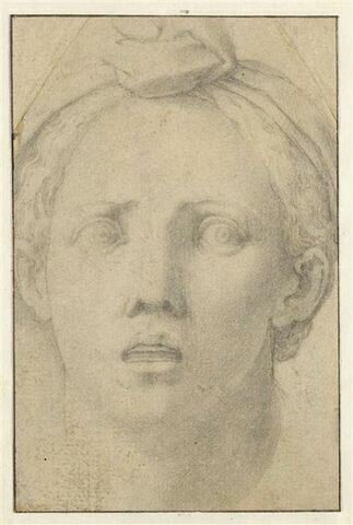 Tête de femme de face, coiffée d'un turban