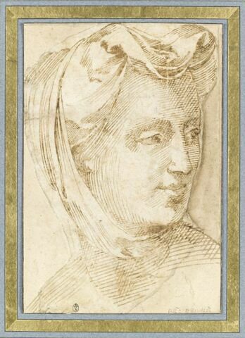 Tête de femme coiffée, tournée vers la droite