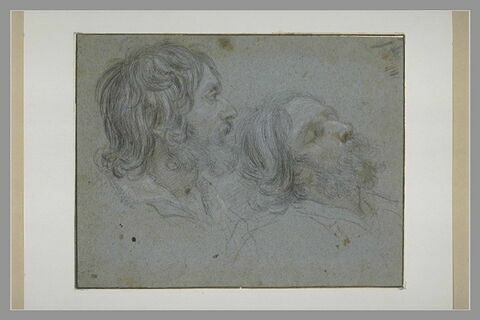 Deux têtes d'hommes barbus, l'une de profil, l'autre renversée en arrière