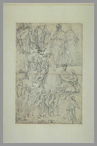 Feuille d'études avec plusieurs figures et une Vierge à l'Enfant, image 2/2