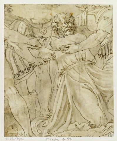 Homme entrainé par des soldats, fragment de frise