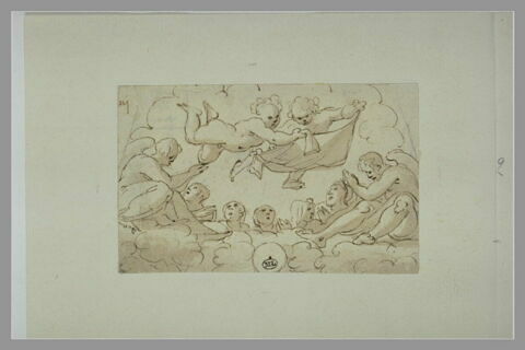 Choeur d'anges dont deux volant et élevant le vêtement du Christ, image 2/2