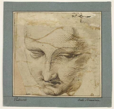 Tête de femme, vue de face, inclinée en avant