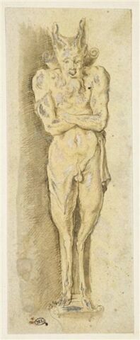 Faune debout, de face, les bras croisés