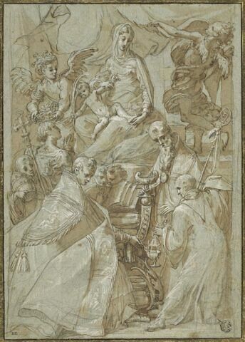 La Vierge et l'Enfant Jésus adorés par plusieurs saints