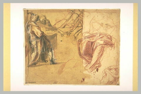 Plusieurs figures et étude de draperie pour un personnage assis, image 2/2