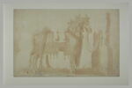 Cheval harnaché d'étoffes et de rubans, attaché à un pilastre, image 2/2