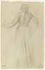 Femme debout, de dos, vêtue d'une longue robe, image 1/2